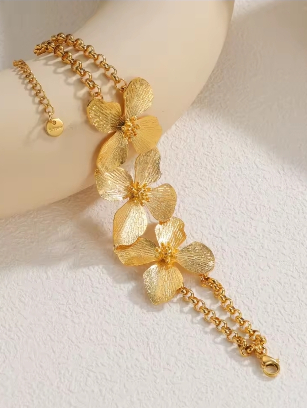 Gold Floral Triple-Chain Bracelet - Picture 2 of 5